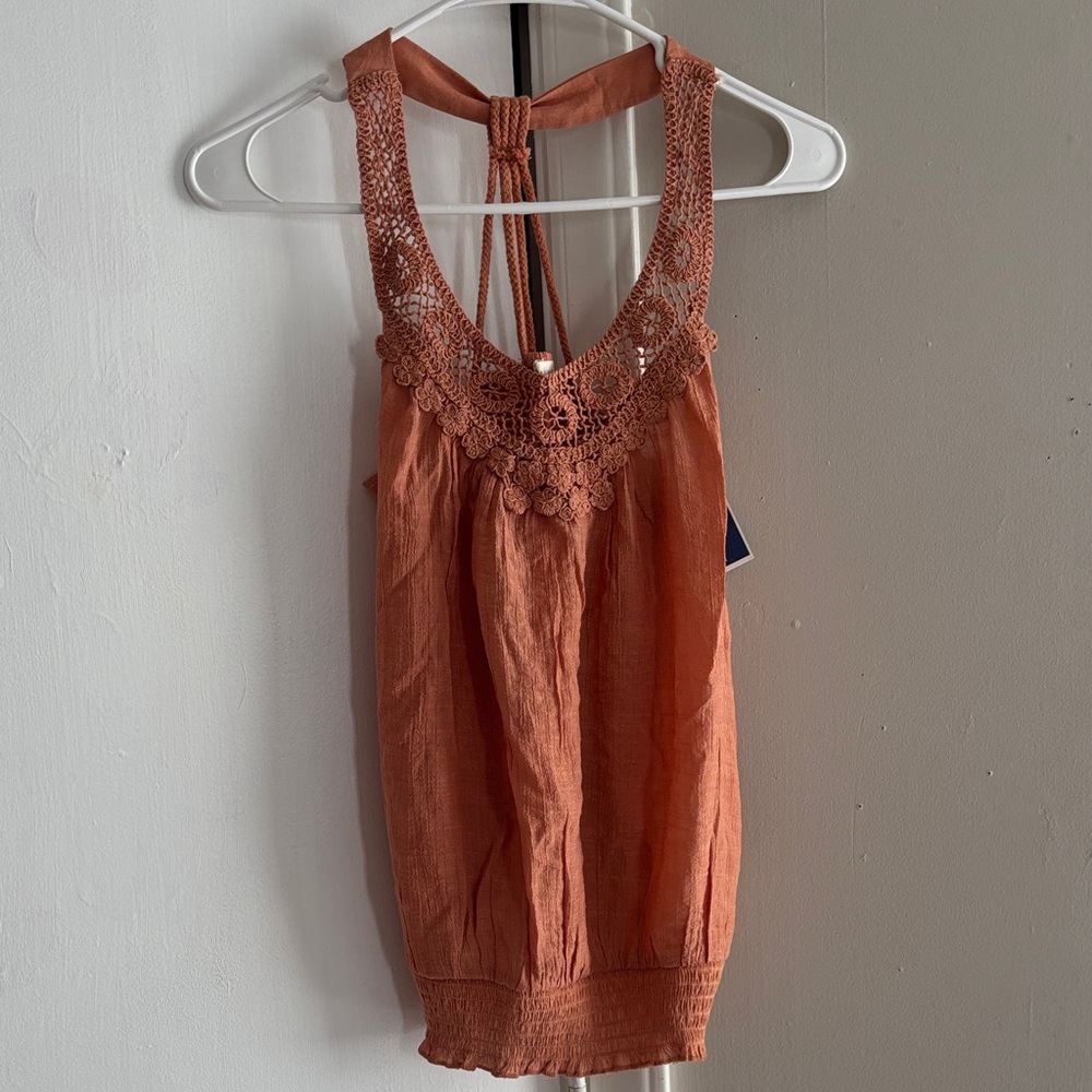 Elegant Lace Trim Orange Blouse